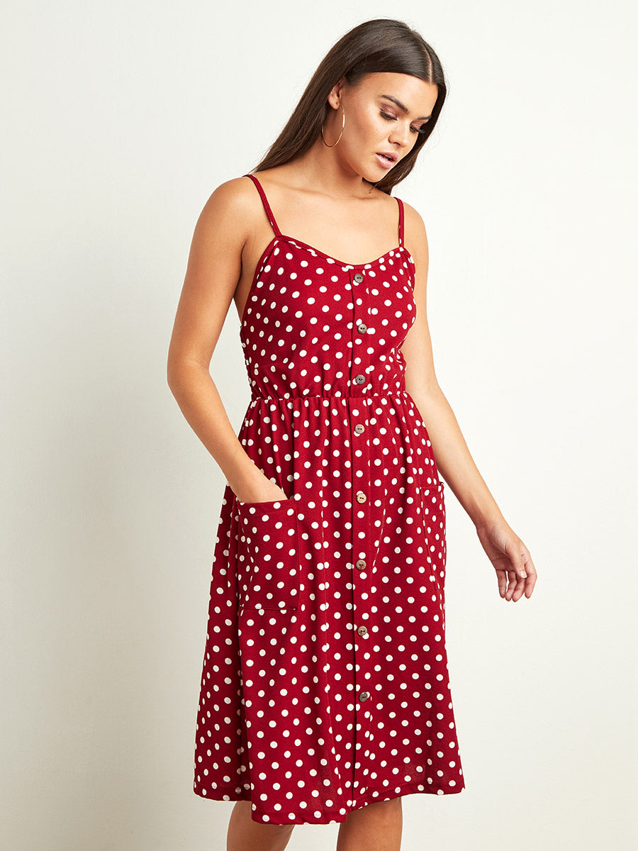 Polka Dot & Daisy Print Button Front Cami Dress
