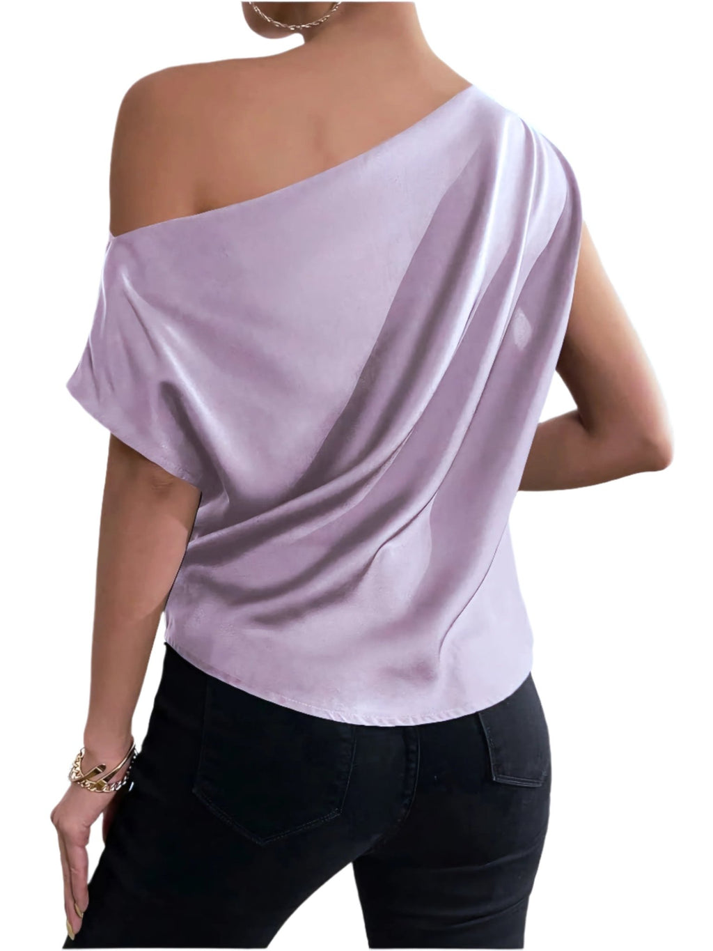 Satin Off-Shoulder Asymmetrical Blouse – Elegant & Stylish