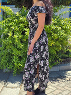 Ditsy floral off shoulder slit maxi dress