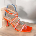 Strappy Rhinestone Heel Sandals – Square Toe Elegance