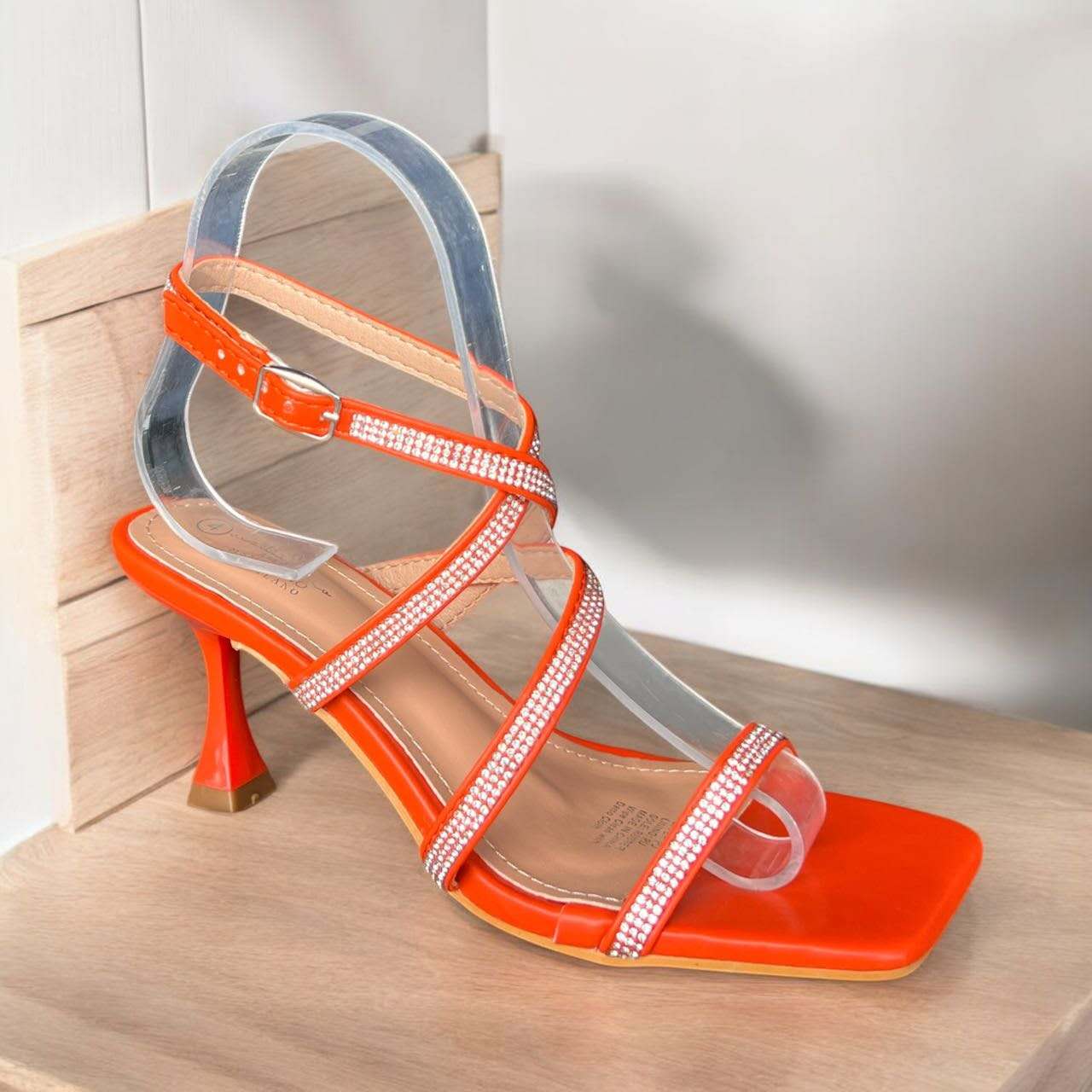 Strappy Rhinestone Heel Sandals – Square Toe Elegance