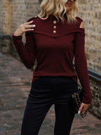 Gold-Button Cold Shoulder Top