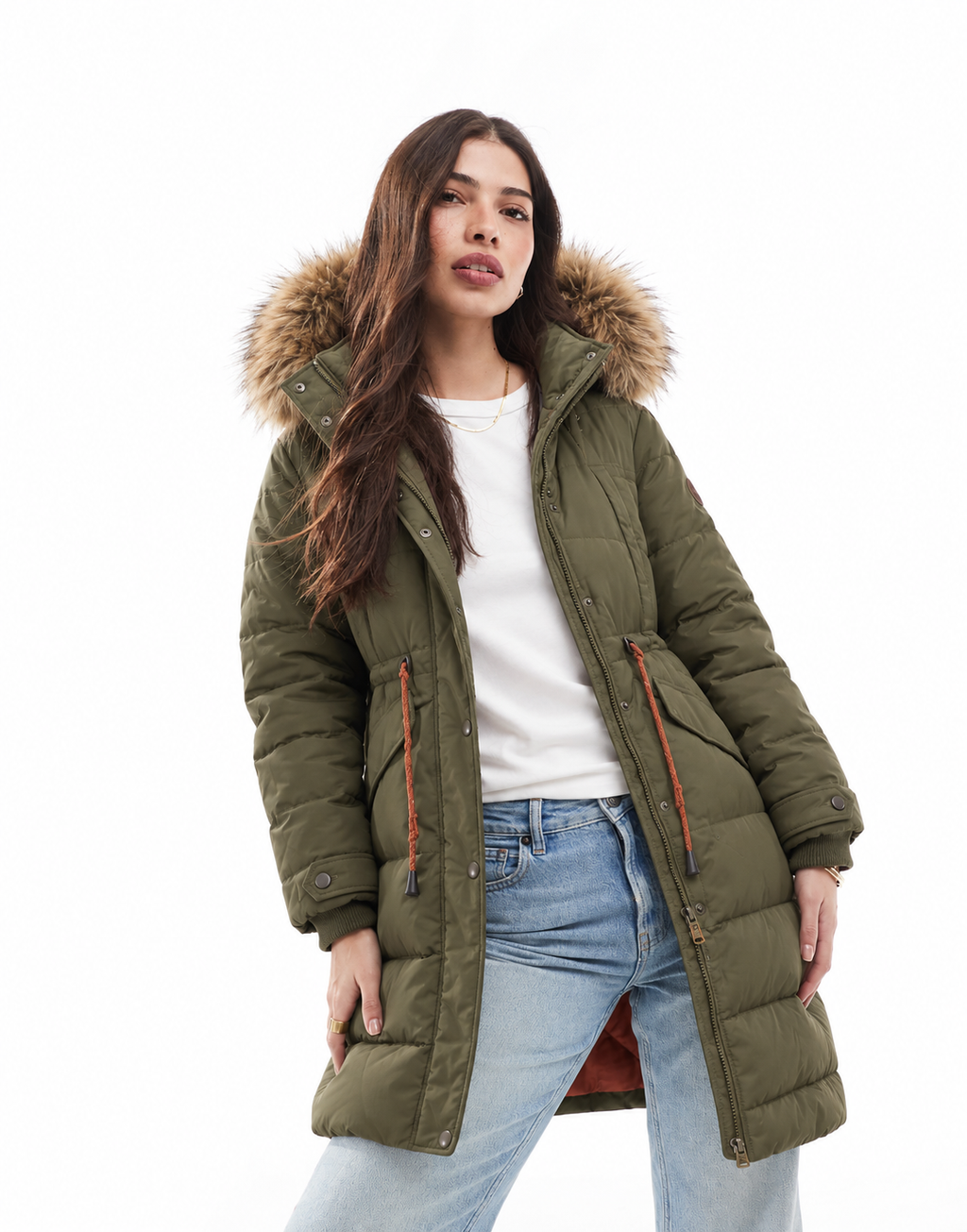Faux Fur Trimmed Longline Parka Jacket