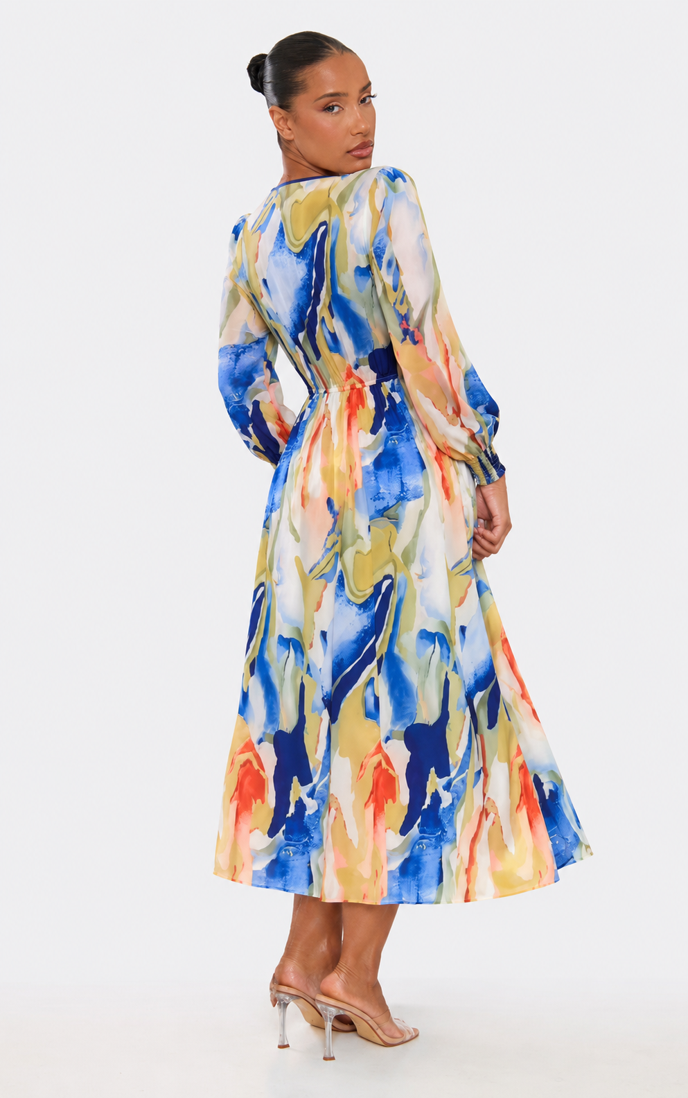 Watercolour Print Cutout Maxi Dress