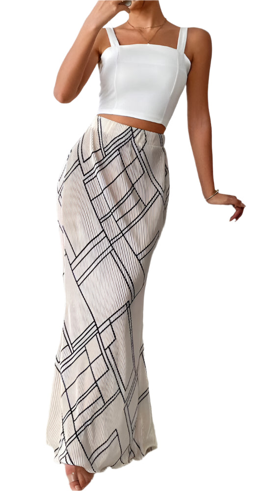 Abstract Print Maxi Skirt - High-Waisted & Flared