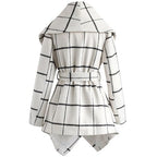 Belted Wrap Coat – Elegant Plaid Waterfall Jacket