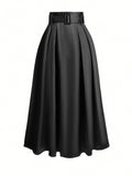 High-Waist Belted A-Line Maxi Skirt – Elegant Flowy Style