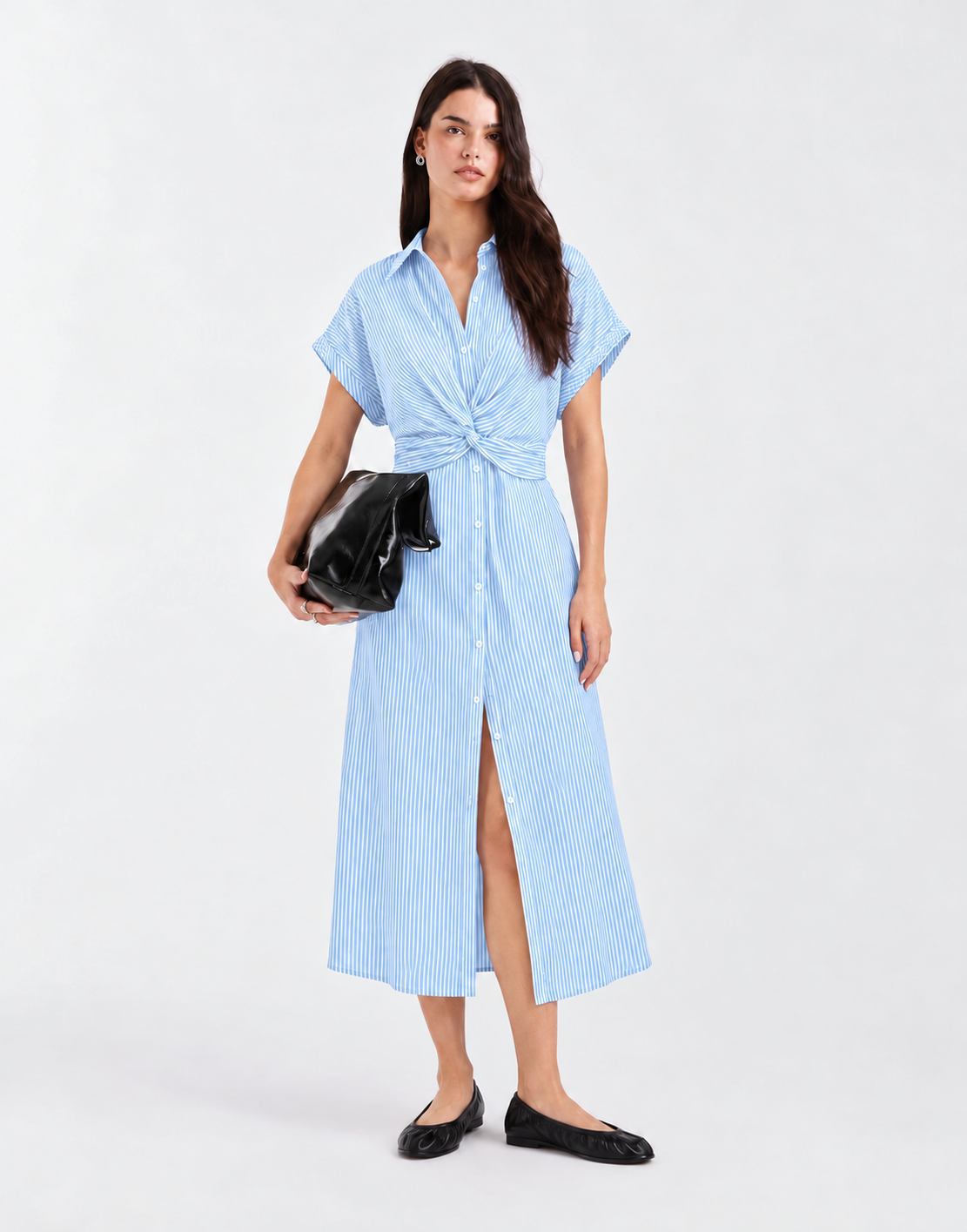 Twist-Waist Striped Shirt Dress
