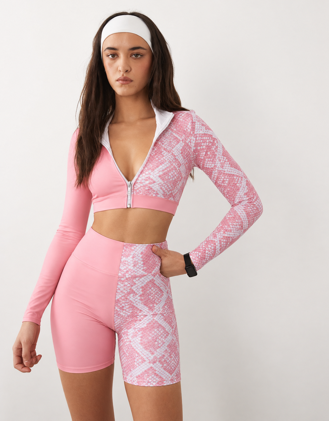 Two-Tone Zip-Front Shorts Set