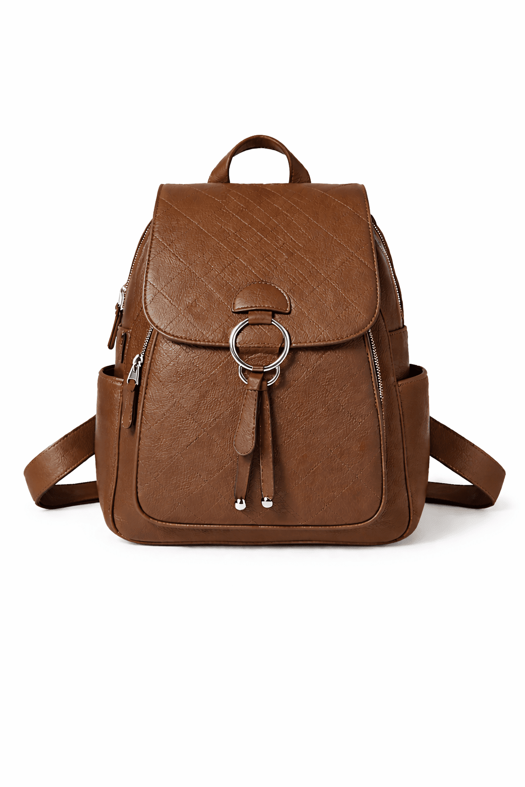 Classic Ring Detail PU Leather Backpack 8B055#