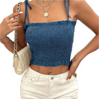 Smocked Ruffle Crop Top – Adjustable Tie Straps for a Stylish & Flattering Look