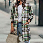 Plaid Wool Blend Coat – Classic Tailored Long Winter Jacket