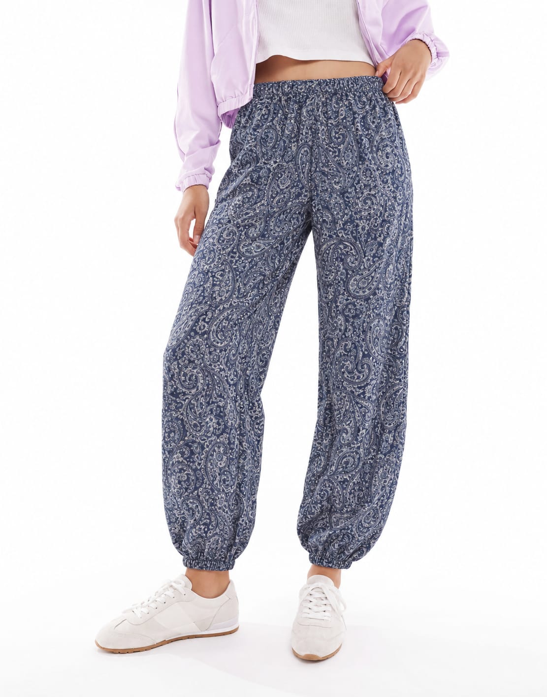 Boho Patterned Elastic Waist Cuffed Pants