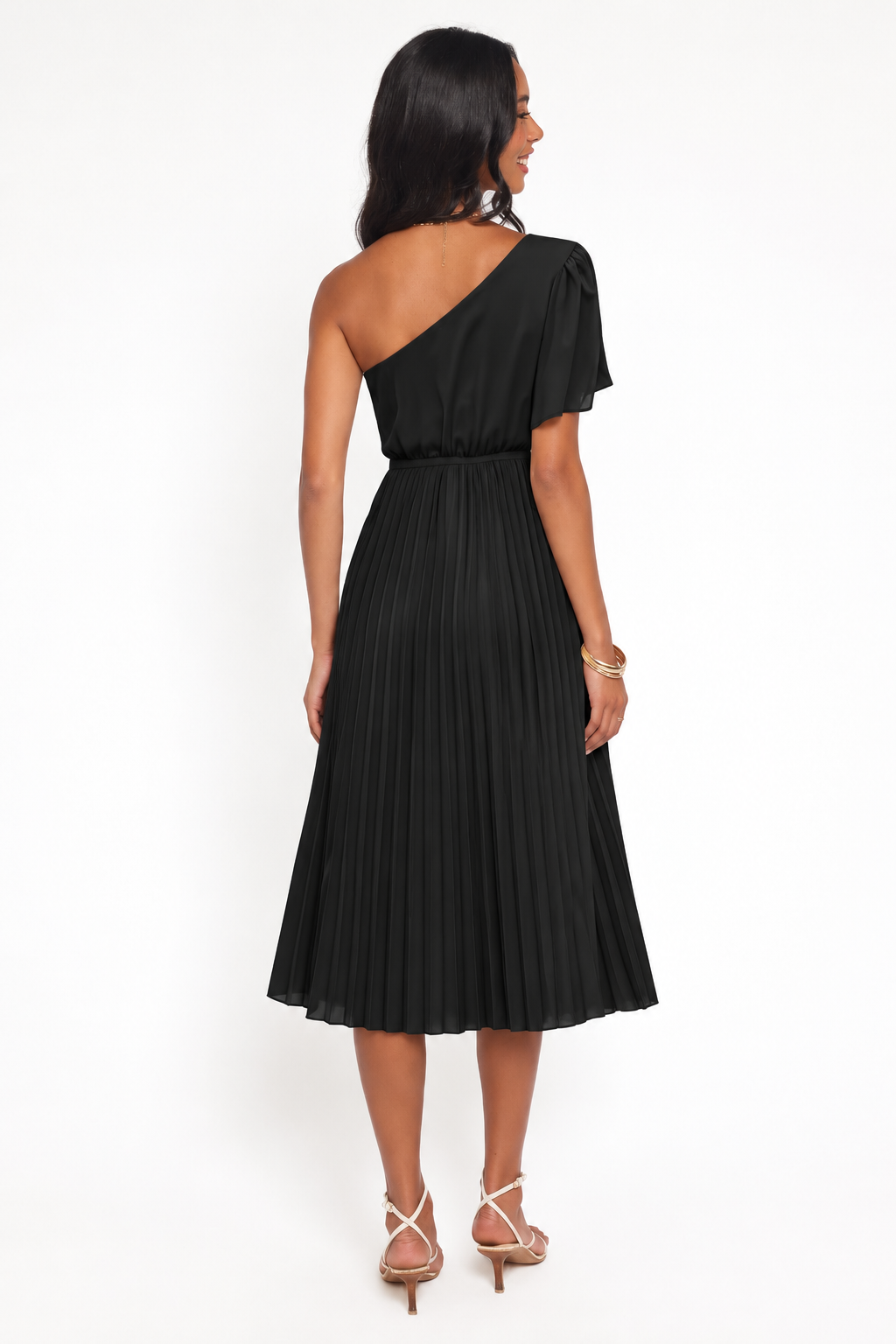 One Shoulder Short Sleeve Maxi Dress without Belt