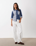 Navy Contrast Striped Button-Up Shirt