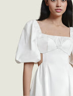 Elegant Puff Sleeve Midi Dress – Chic Cutout Details