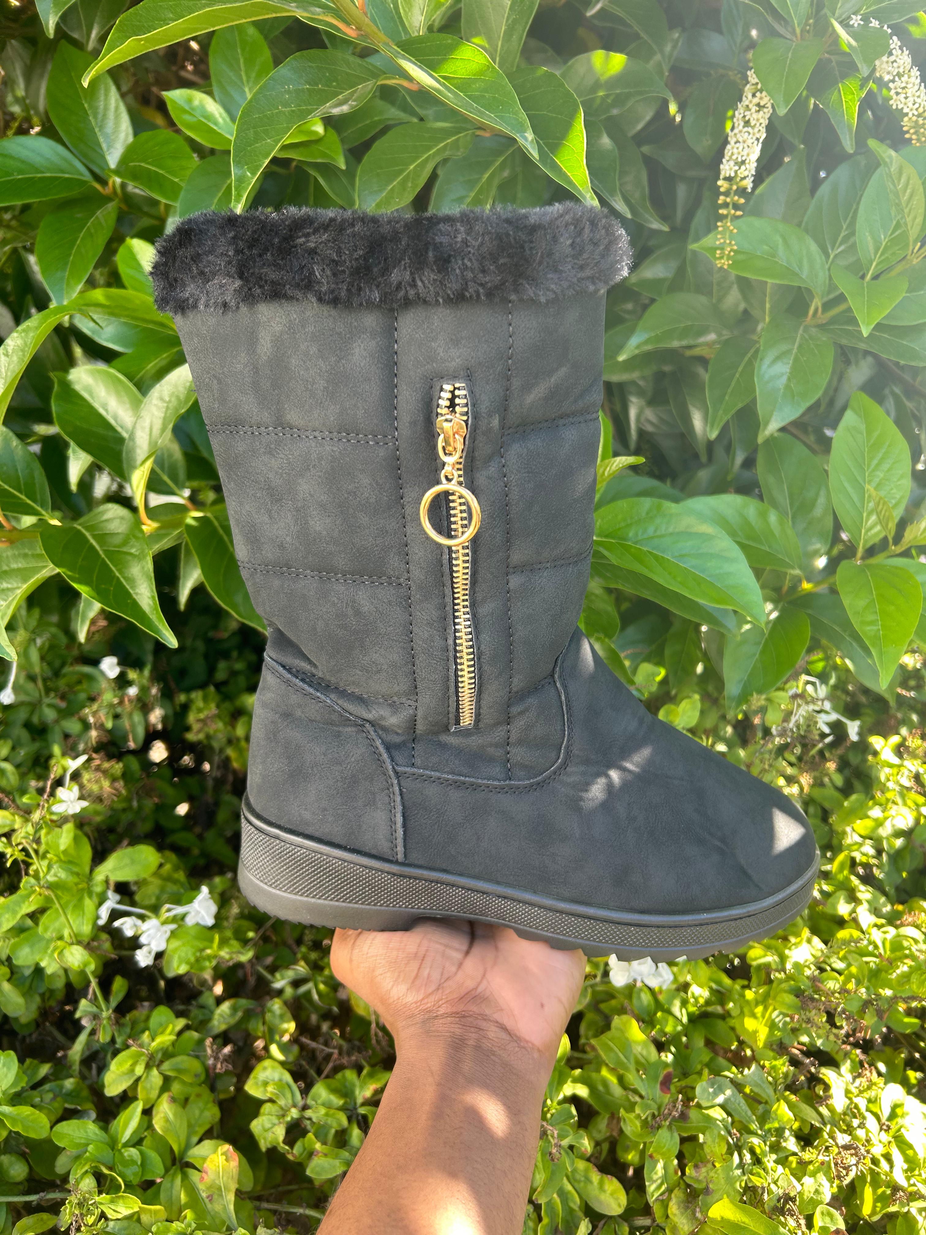 Faux Fur Lined Mid-Calf Winter Boots with Side Zip Detail