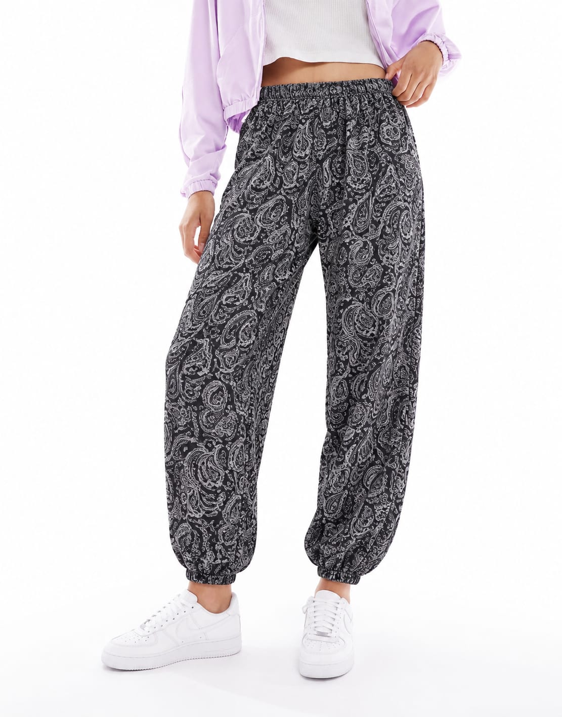 Boho Patterned Elastic Waist Cuffed Pants