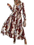 Chic Abstract Print Maxi Dress with Waist Tie – Vibrant & Elegant Flowy Style