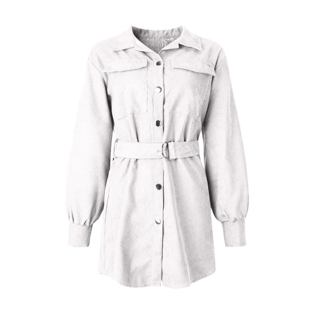 Corduroy Button-Down Belted Shirt Dress