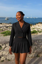 Two Piece Mini Skirt Crop Blazer Suit Set