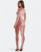 Chic Velvet Zip Up Long Sleeve Catsuit