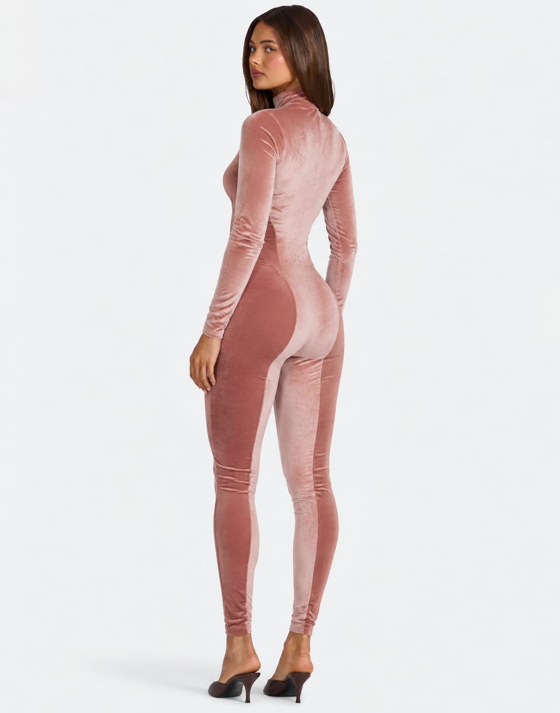 Chic Velvet Zip Up Long Sleeve Catsuit