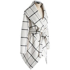 Belted Wrap Coat – Elegant Plaid Waterfall Jacket