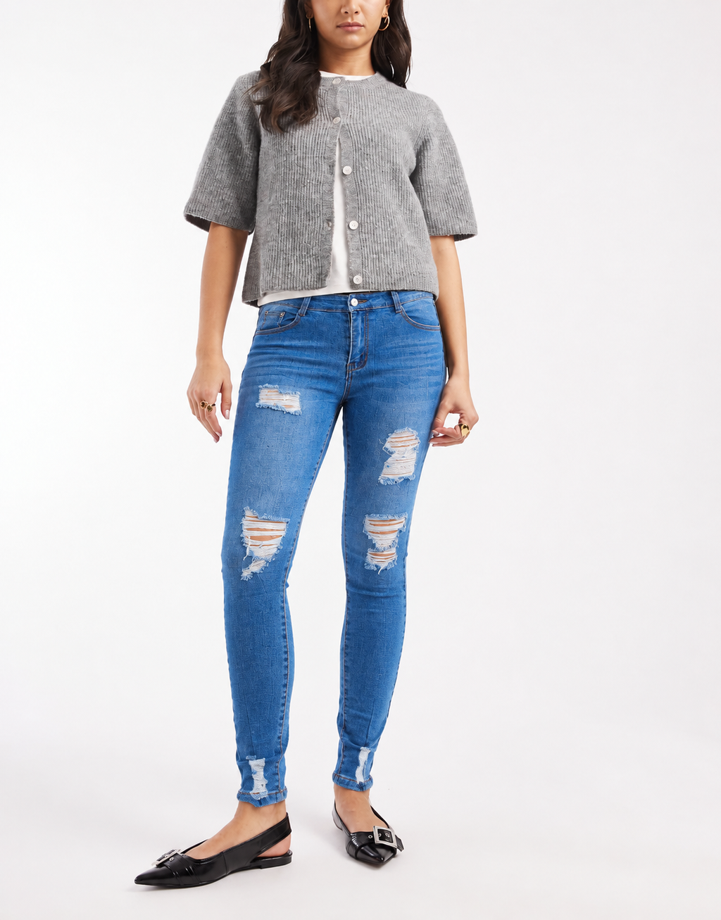 Distressed Edge High-Waist Skinny Jeans DYQ-302