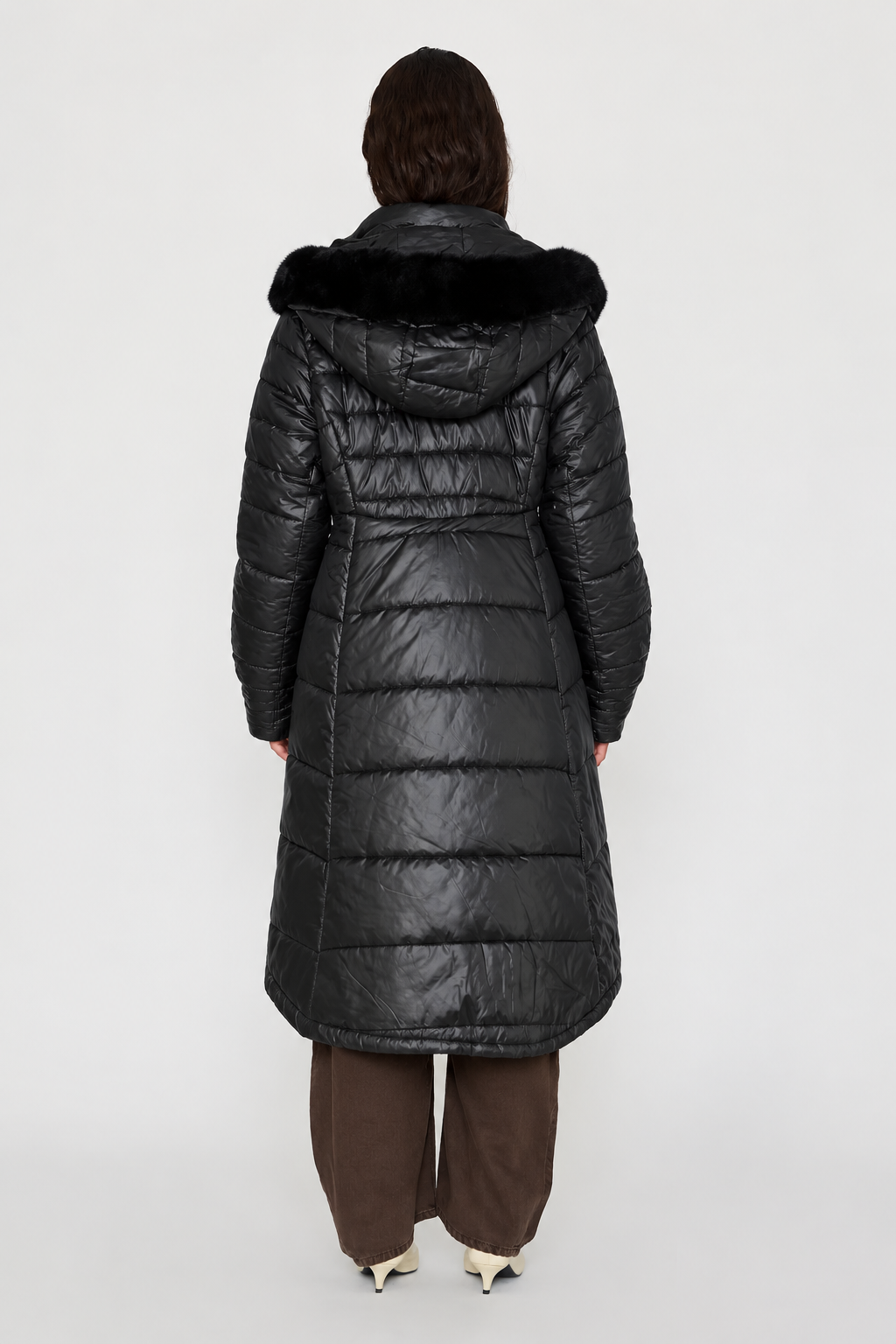 Faux Fur Hood Longline Puffer Coat