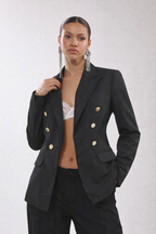 Double Breasted Blazer – Tailored Fit Gold Button Jacket