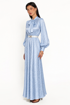 Tie-Neck Satin Maxi Dress With Belt