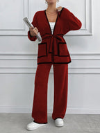 Two-Piece Knit Cardigan & Wide Leg Pants Set