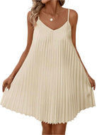 Elegant Pleated Swing Dress – Spaghetti Strap Flowy Mini