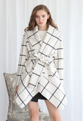 Belted Wrap Coat – Elegant Plaid Waterfall Jacket