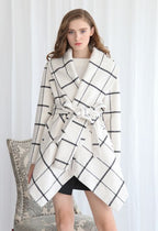 Belted Wrap Coat – Elegant Plaid Waterfall Jacket