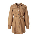 Corduroy Button-Down Belted Shirt Dress