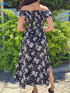 Ditsy floral off shoulder slit maxi dress
