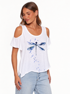 Dragonfly Print Foldover T-Shirt