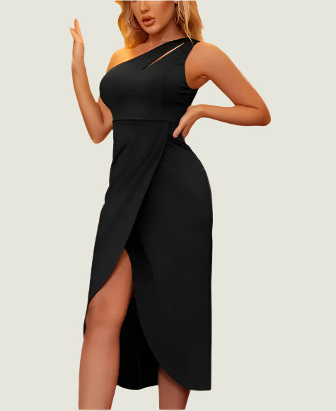 Elegant Cutout Side Split One-Shoulder Bodycon Dress - Sleek & Stylish