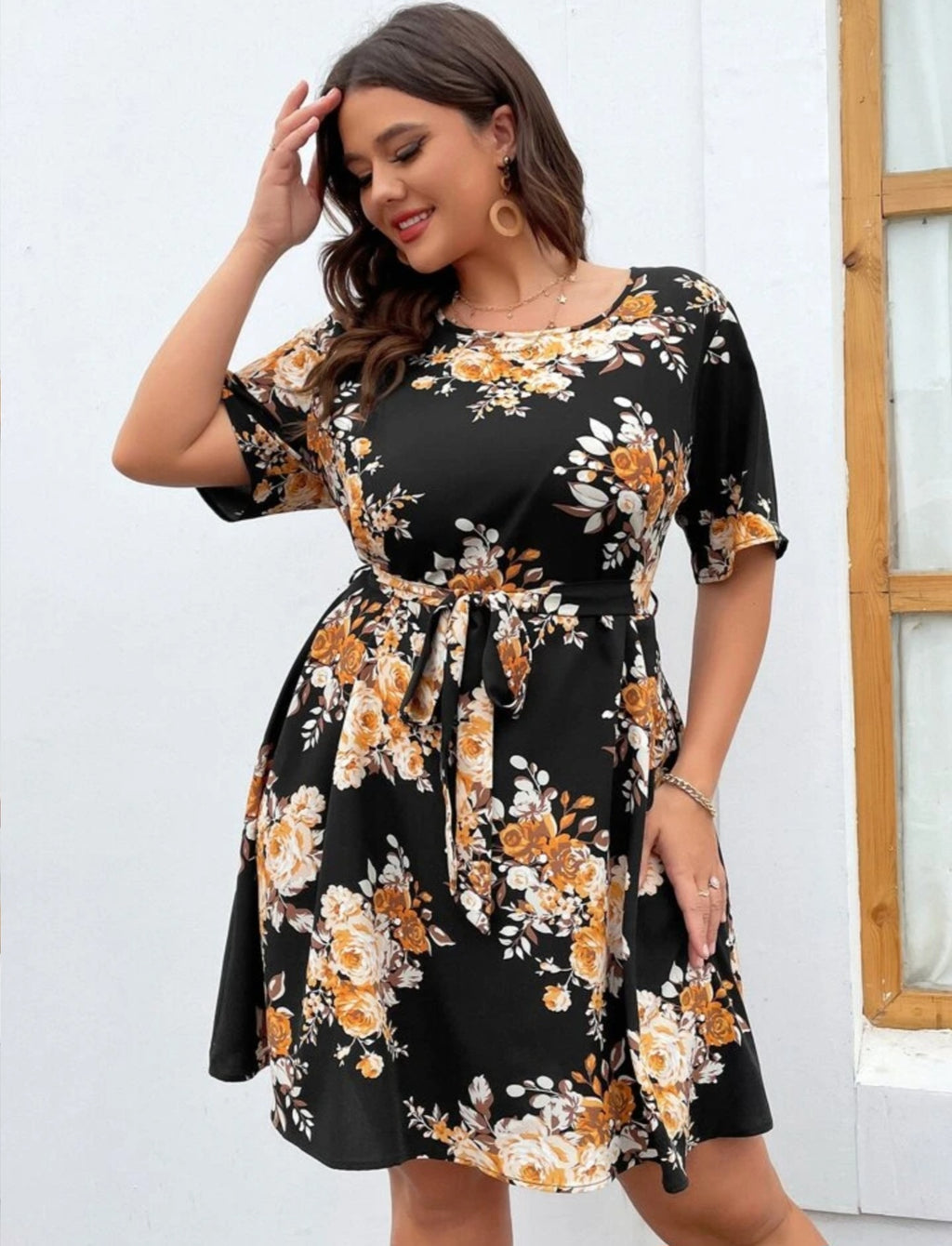 Floral Patterned Mini Dress with belt