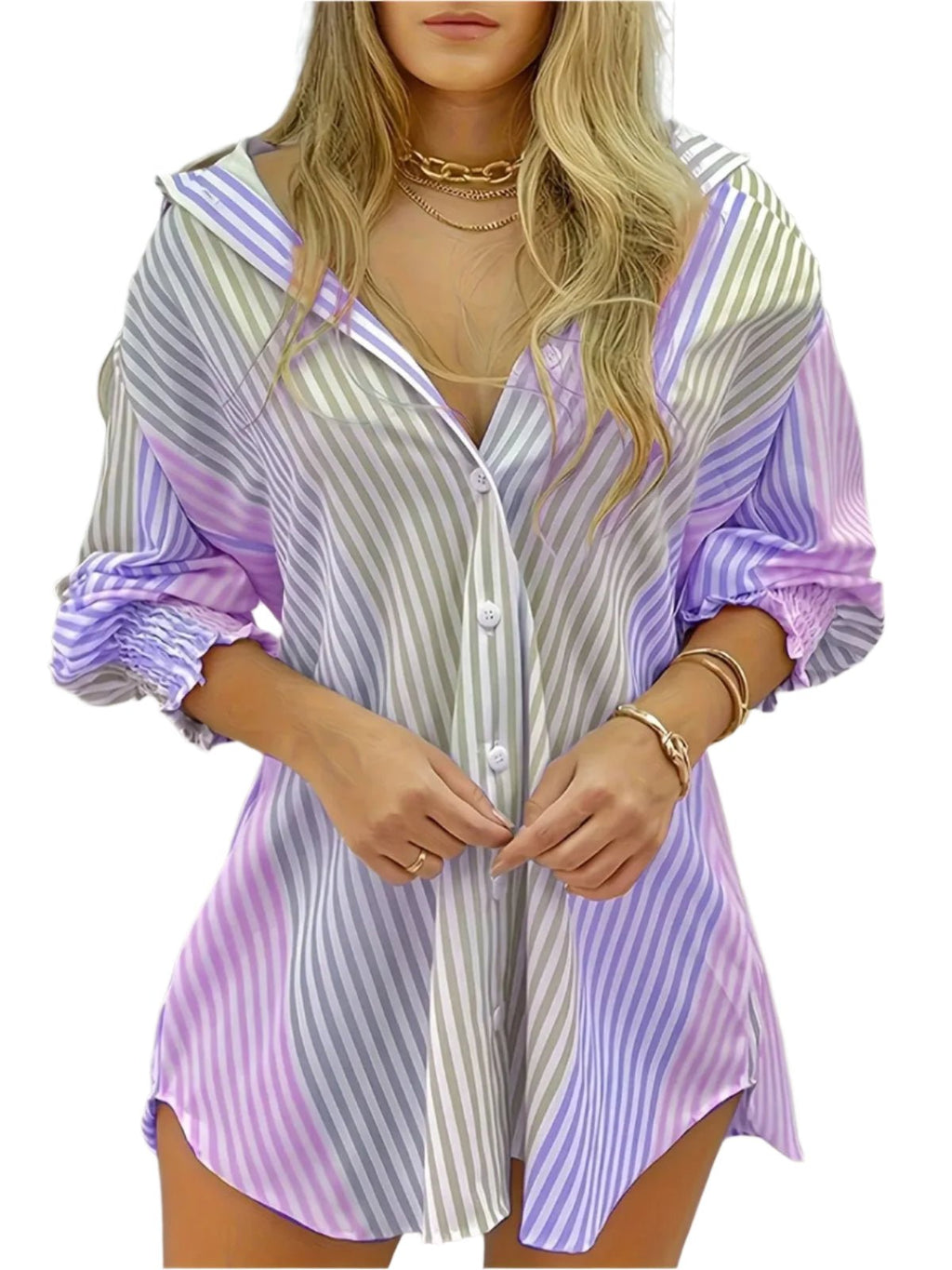 Patterned Frilled Long Sleeve Shirt – Elegant & Stylish Blouse