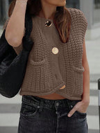 Knitted Sleeveless Cardigan with Front Pockets