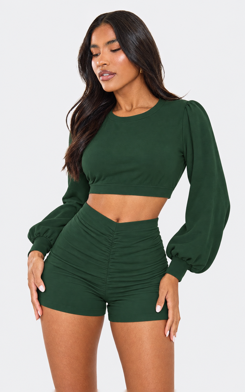 Ruched Shorts and Crop Top Set