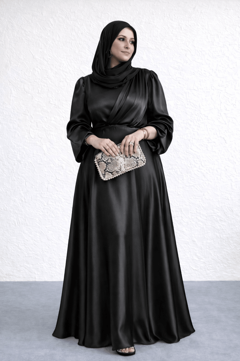 Vintage Inspired Pleated Maxi Dress - High neck & Draped detail