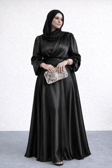 Vintage Inspired Pleated Maxi Dress - High neck & Draped detail