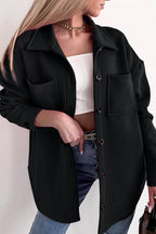 Oversized Button-Up Shirt Jacket – Casual Pocket Long Sleeve Coat