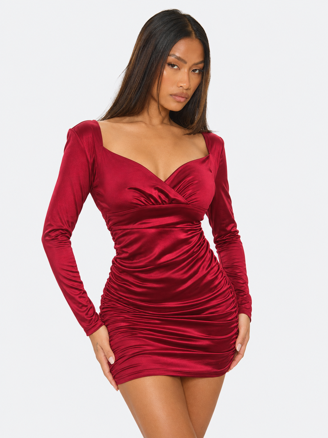 Ruched Dress Bodycon Fold  Mini Dress