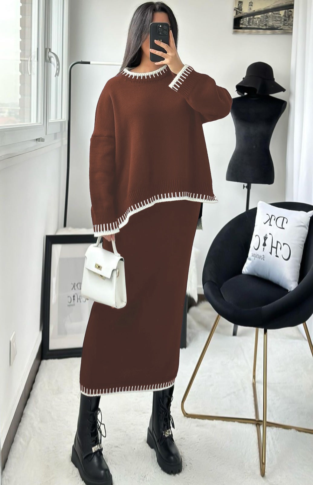 Premium Knit Two-Piece Maxi Skirt Set for Women