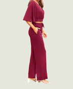 Flowy Sleeve Crop Top & Wide-Leg Pants Set